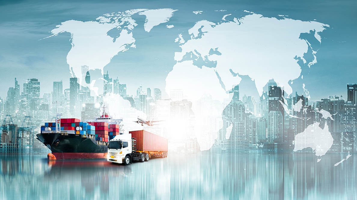 Global business logistics import export background and container